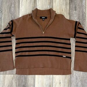 Women's DKNY Mock Neck Quarter Zip Striped Sweater